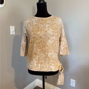 MICHAEL Michael Kors Gold Blouse with Tie Front and Short Sleeves